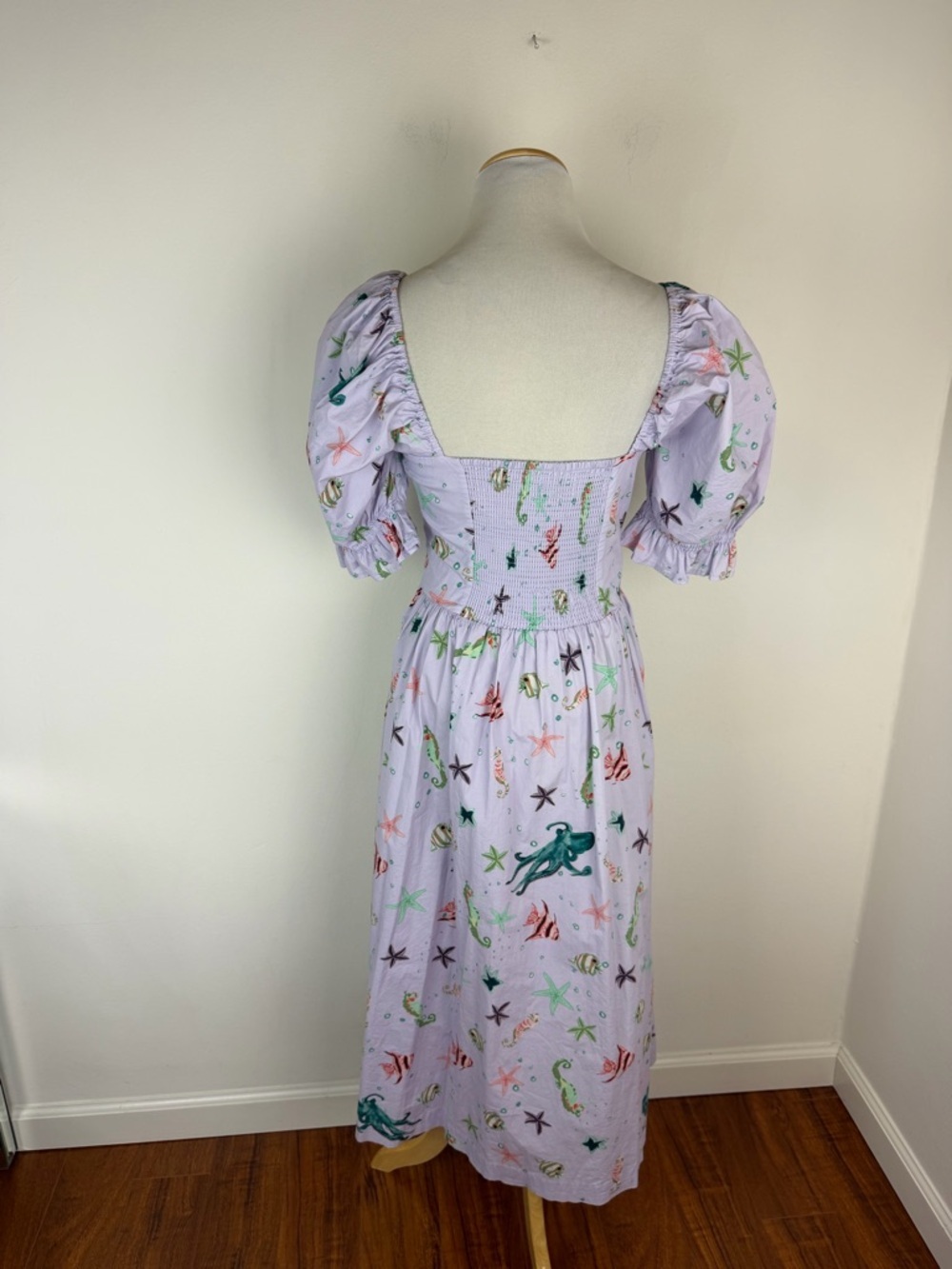 Hill House The Ophelia Nap Midi Dress Lavender Purple Fish Ocean Print Size S - Picture 7 of 9